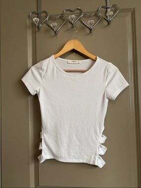 White Ribbed Crop Top with Side Bow Details